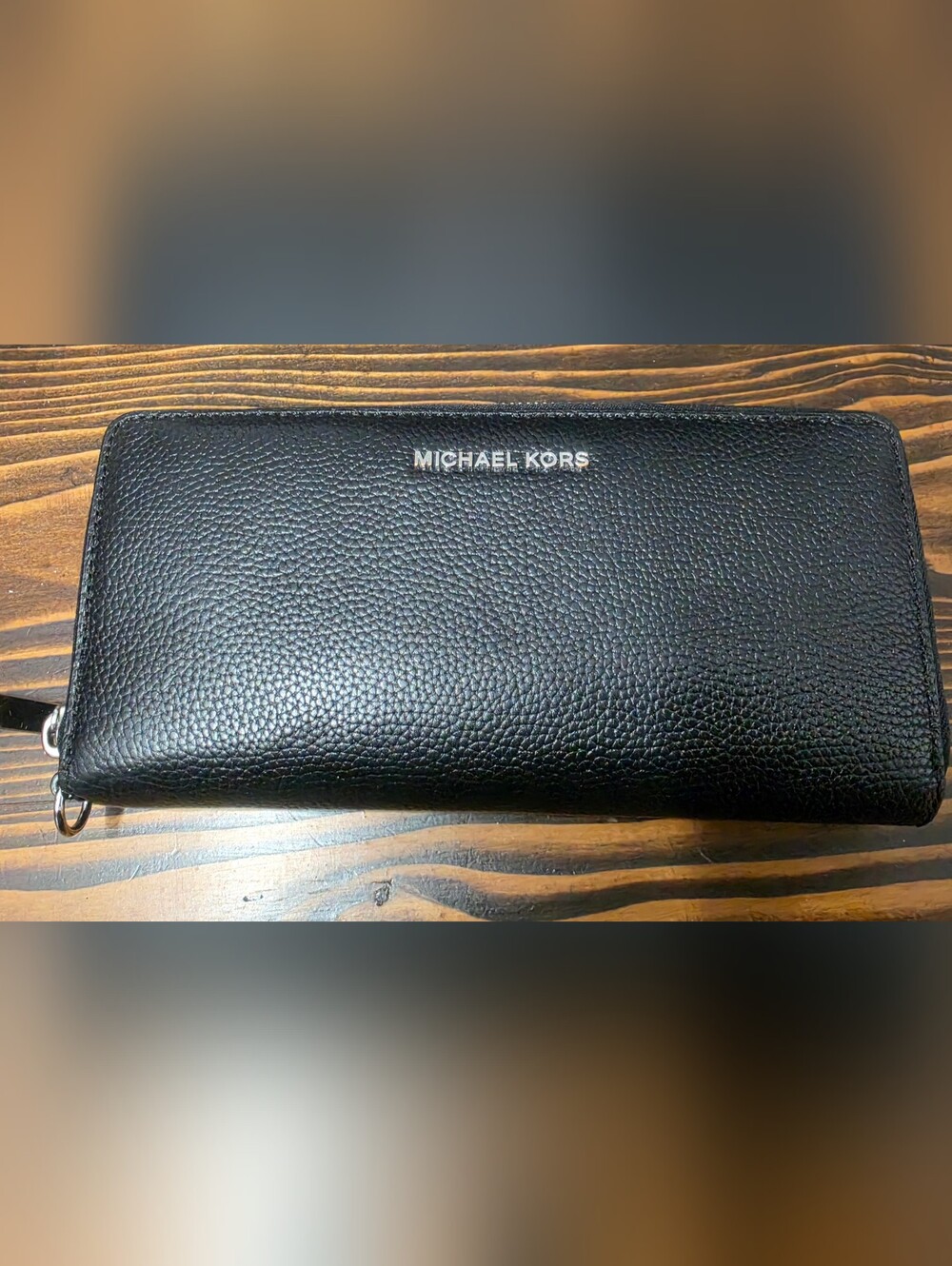 Michael Kors Black Pebbled Leather Zip Around Wallet